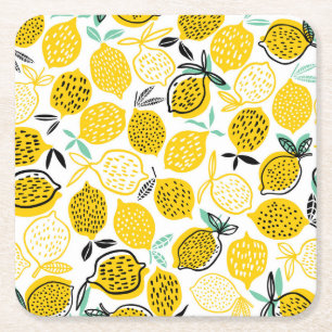 Porta-copo De Papel Quadrado Ilustração de Design de Lemon Summer Vintage