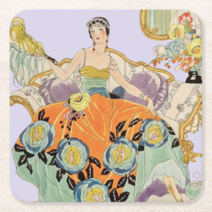 Porta-copo De Papel Quadrado Ilustração de Moda Art Déco Vintage Elegante 