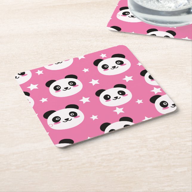Porta-copo De Papel Quadrado Ilustração de Panda (Inclinado)