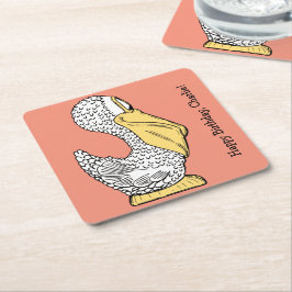 Porta-copo De Papel Quadrado Ilustração de pelicano texto personalizado porta-c