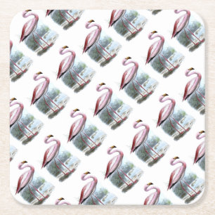 Porta-copo De Papel Quadrado Ilustração de Puna Flamingo Vintage