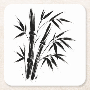 Porta-copo De Papel Quadrado Ilustração de Tinta Bambu - Design Zen