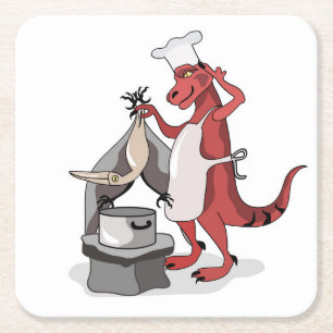 Porta-copo De Papel Quadrado Ilustração De Um Cozinhar De Chef Tyrannosaurus Re