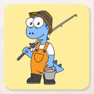 Porta-copo De Papel Quadrado Ilustração De Um Pescador De Allosaurus.