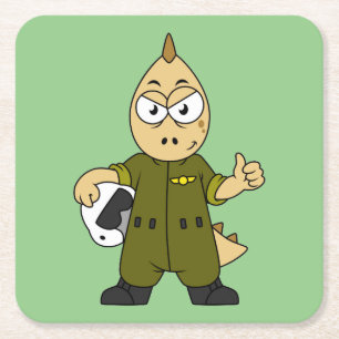 Porta-copo De Papel Quadrado Ilustração De Um Piloto De Jato De Allosaurus.