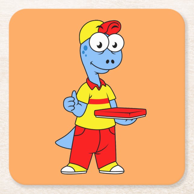 Porta-copo De Papel Quadrado Ilustração De Um Prestador De Brontossauro. (Frente)