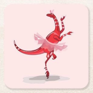 Porta-copo De Papel Quadrado Ilustração De Um Raptor De Ballerina.