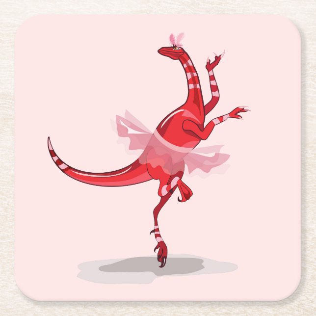 Porta-copo De Papel Quadrado Ilustração De Um Raptor De Ballerina. (Frente)