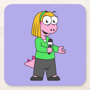 Porta-copo De Papel Quadrado Ilustração De Um Repórter De Notícias Do Allosauru