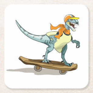 Porta-copo De Papel Quadrado Ilustração De Um Skate De Raptor.