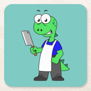 Porta-copo De Papel Quadrado Ilustração De Um Tiranossauro Rex Butcher.