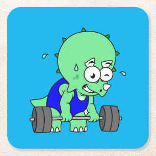 Porta-copo De Papel Quadrado Ilustração De Um Tricerátopo De Pesos.