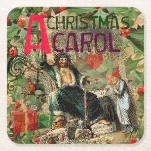 Porta-copo De Papel Quadrado Ilustração do Espírito do Natal Presente Scrooge