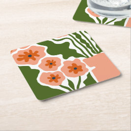 Porta-copo De Papel Quadrado Ilustração Floral
