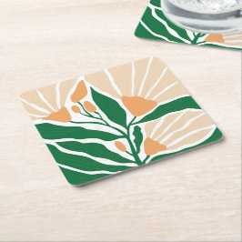 Porta-copo De Papel Quadrado Ilustração Floral Arte