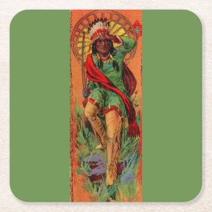 Porta-copo De Papel Quadrado Ilustração indígena americana de 1919