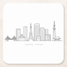 Porta-copo De Papel Quadrado Ilustração Minimalista da Silhueta de Tóquio