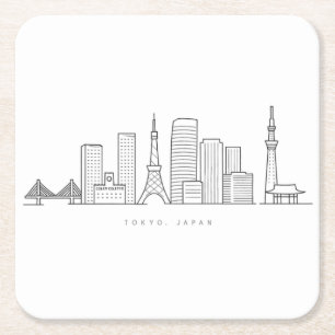 Porta-copo De Papel Quadrado Ilustração Minimalista da Silhueta de Tóquio