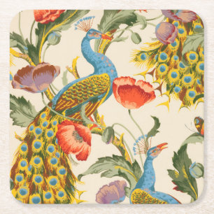 Porta-copo De Papel Quadrado Ilustrações de Peacock e Poppies Vintage