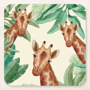 Porta-copo De Papel Quadrado Ilustrações Vintage De Girafa