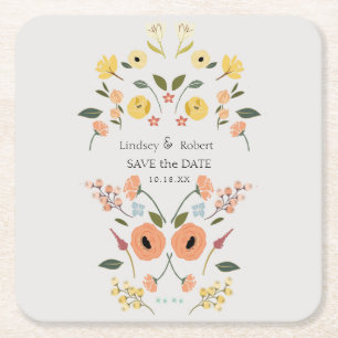 Porta-copo De Papel Quadrado Ímã de Save the Date Floral Boêmio Vintage