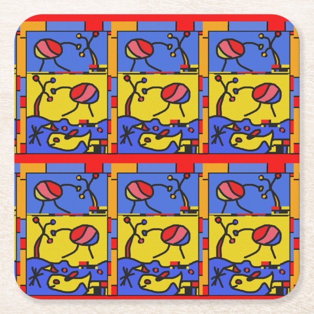 Porta-copo De Papel Quadrado Imagem com peixes da arte moderna (Frente)