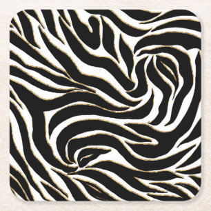 Porta-copo De Papel Quadrado Impressão branca Elegante de Zebra Dourada Negra