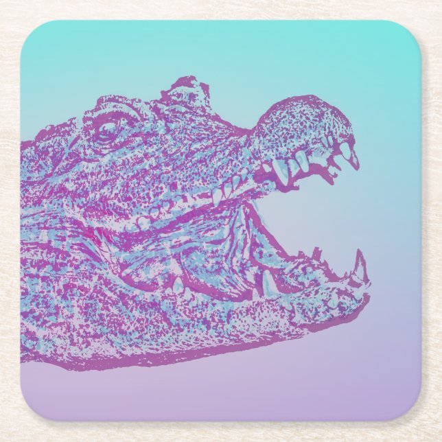 Porta-copo De Papel Quadrado Impressão de crocodilo azul e roxo (Frente)