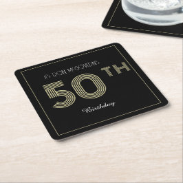 Porta-copo De Papel Quadrado Impressão de faixa retrógrada de 50 anos, preto e 