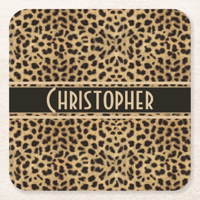 Porta-copo De Papel Quadrado Impressão de pele de Leopard Spot Personalizada (Frente)