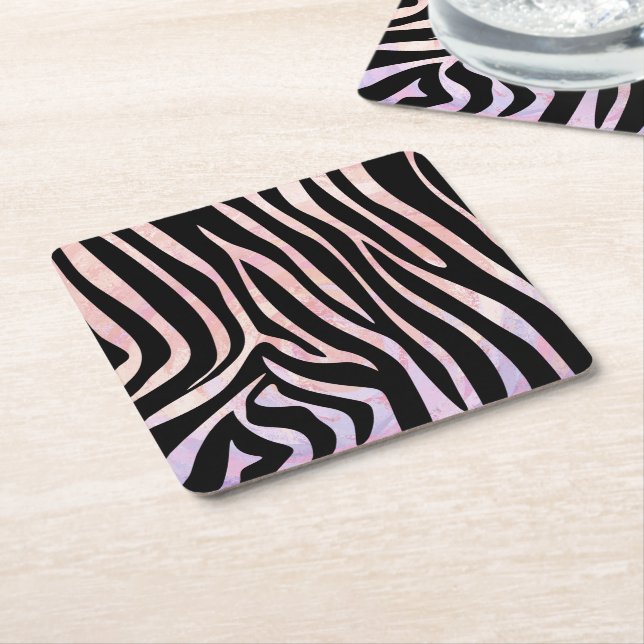 Porta-copo De Papel Quadrado Impressão de Zebra Preta e Rosa (Inclinado)