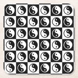 Porta-copo De Papel Quadrado Impressão do bloco Zen Yin-yang, branco preto, mar