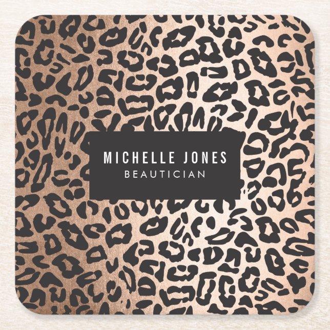 Porta-copo De Papel Quadrado Impressão em animais Glam Leopardo (Frente)
