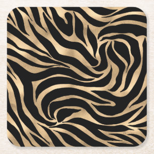 Porta-copo De Papel Quadrado Impressão em Black Zebra Dourada Metálica Elegan