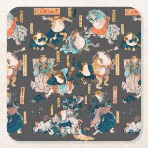 Porta-copo De Papel Quadrado Impressão em xilogravura de sapo japonês Kuniyoshi