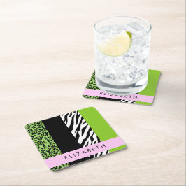 Porta-copo De Papel Quadrado Impressão Leopardo, Impressão Zebra, Verde, Seu No