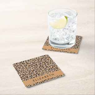 Porta-copo De Papel Quadrado Impressão Leopardo, Manchas, Leopardo Marrom, Seu
