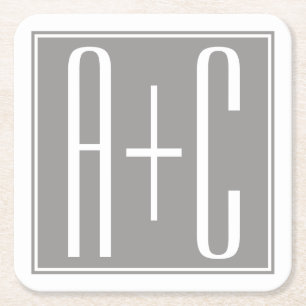 Porta-copo De Papel Quadrado Iniciais de Casais editáveis Cinzas brancas