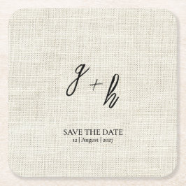 Porta-copo De Papel Quadrado Iniciais de Data de Salvamento de Linen Branco Min