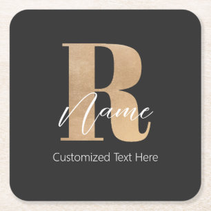 Porta-copo De Papel Quadrado Inicial Moderna Monogramada R & Nome Personalizado