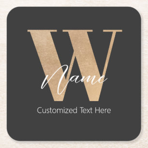 Porta-copo De Papel Quadrado Inicial Moderna Monogramada W & Nome Personalizado