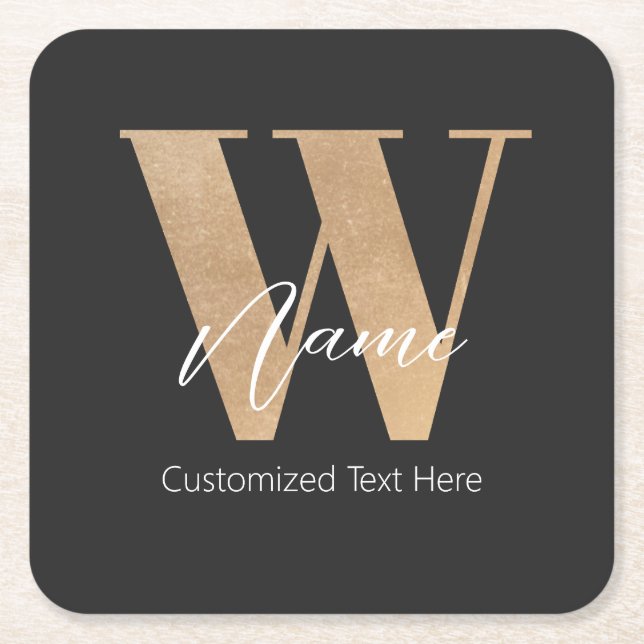 Porta-copo De Papel Quadrado Inicial Moderna Monogramada W & Nome Personalizado (Frente)