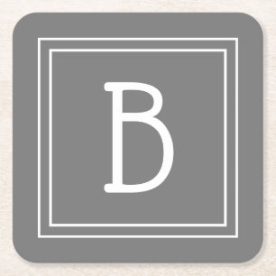 Porta-copo De Papel Quadrado Inicial Monogramática Cinza e Branco de Fazenda Mo