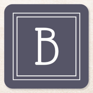 Porta-copo De Papel Quadrado Inicial sofisticada monogramada em azul meia-noite