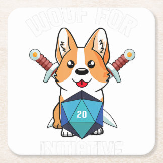 Porta-copo De Papel Quadrado Iniciativa Woof Funny Corgi Dog D20 Rpg Gamer Gif