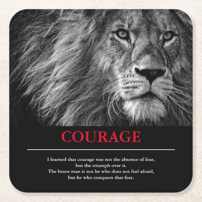 Porta-copo De Papel Quadrado Inspiração Motivacional Lion de Coragem (Frente)