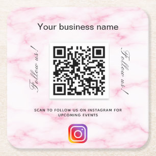 Porta-copo De Papel Quadrado Instagrar código qr para mármore cor-de-rosa embeb