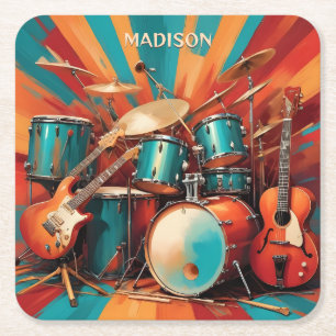 Porta-copo De Papel Quadrado Instrumentos Musicais de Nome Personalizado