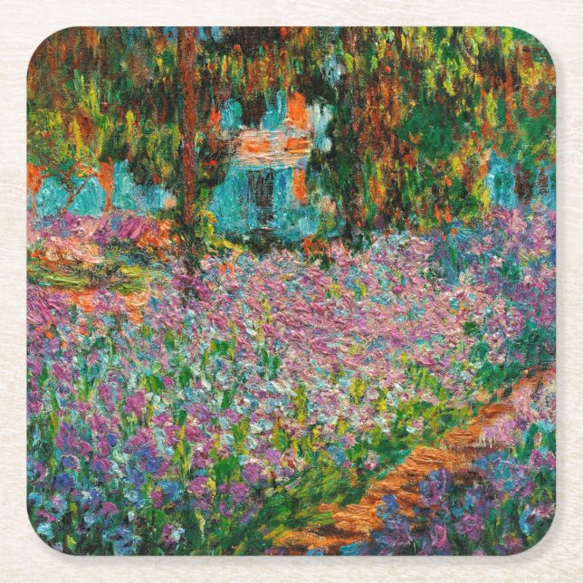 Porta-copo De Papel Quadrado Irises Monet Garden Flores Giverny (Frente)