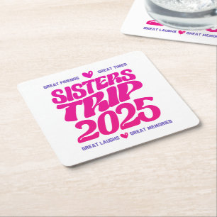 Porta-copo De Papel Quadrado Irmãs Trip 2025 Férias Vibe Matching Love